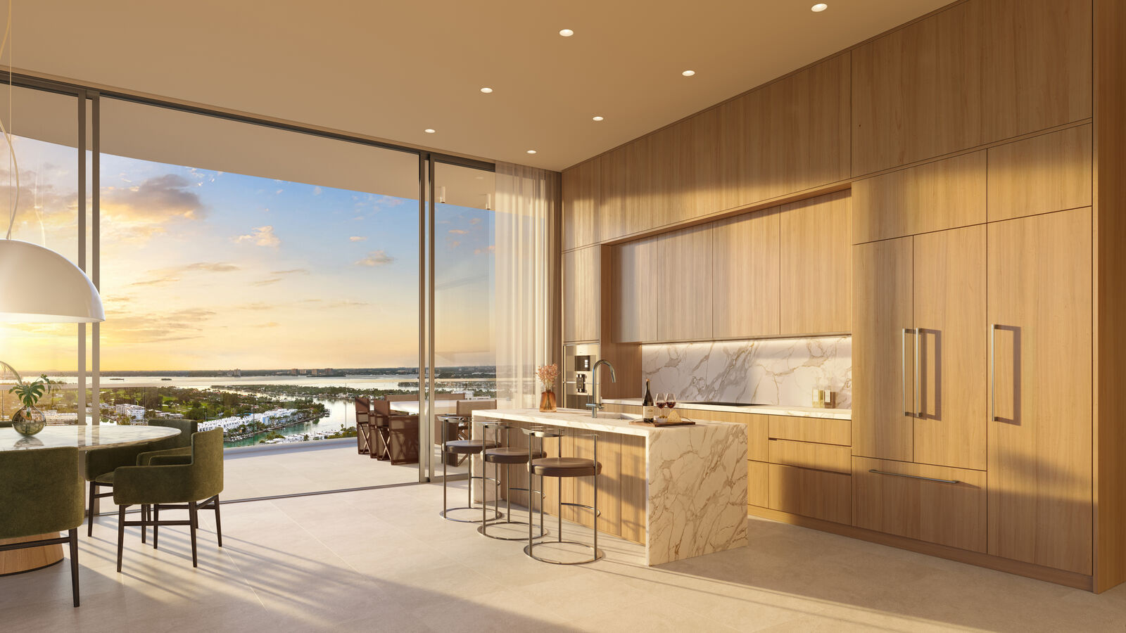 Kitchen at sunset at 72 Carlyle, developer rendering