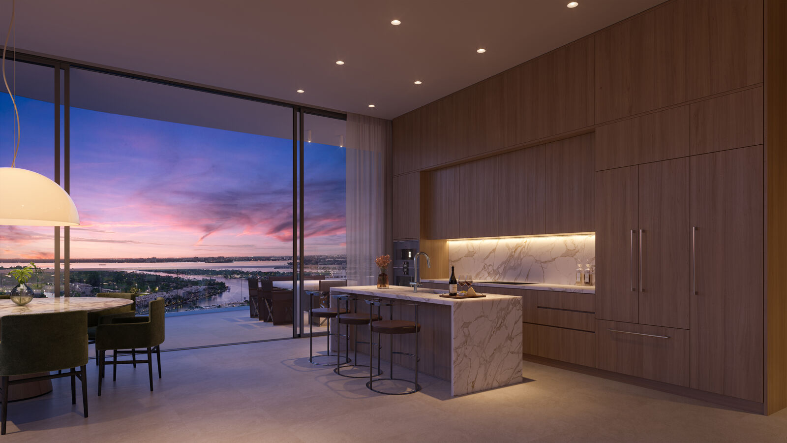 Kitchen at twilight at 72 Carlyle, developer rendering