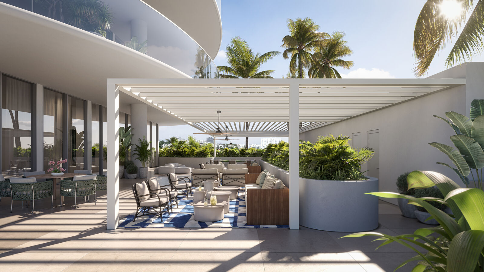 Outdoor lounge and dining pergola at 72 Carlyle, developer rendering