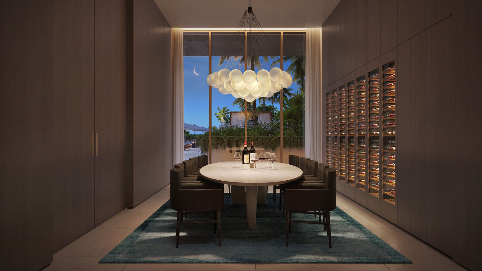 Wine room and dining space at 72 Carlyle, developer rendering